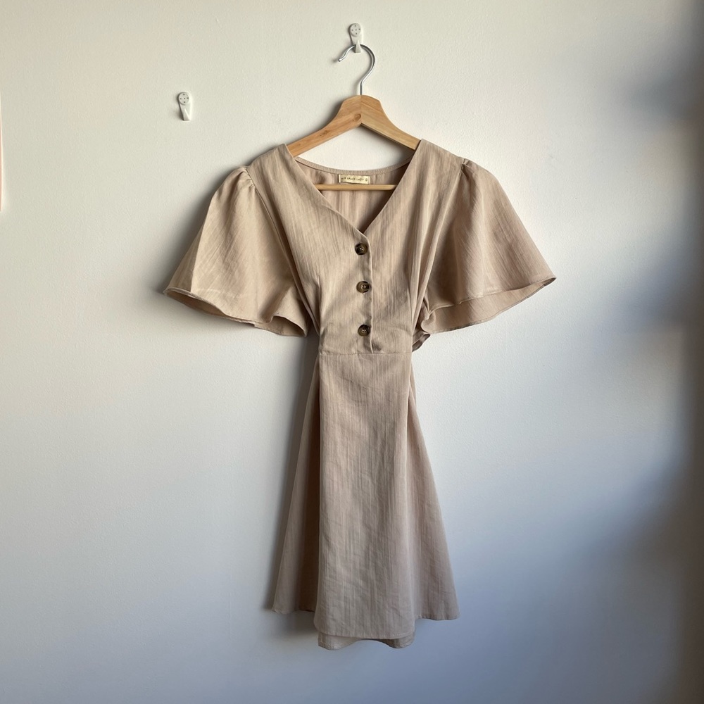 Tan ruffled sleeve dress